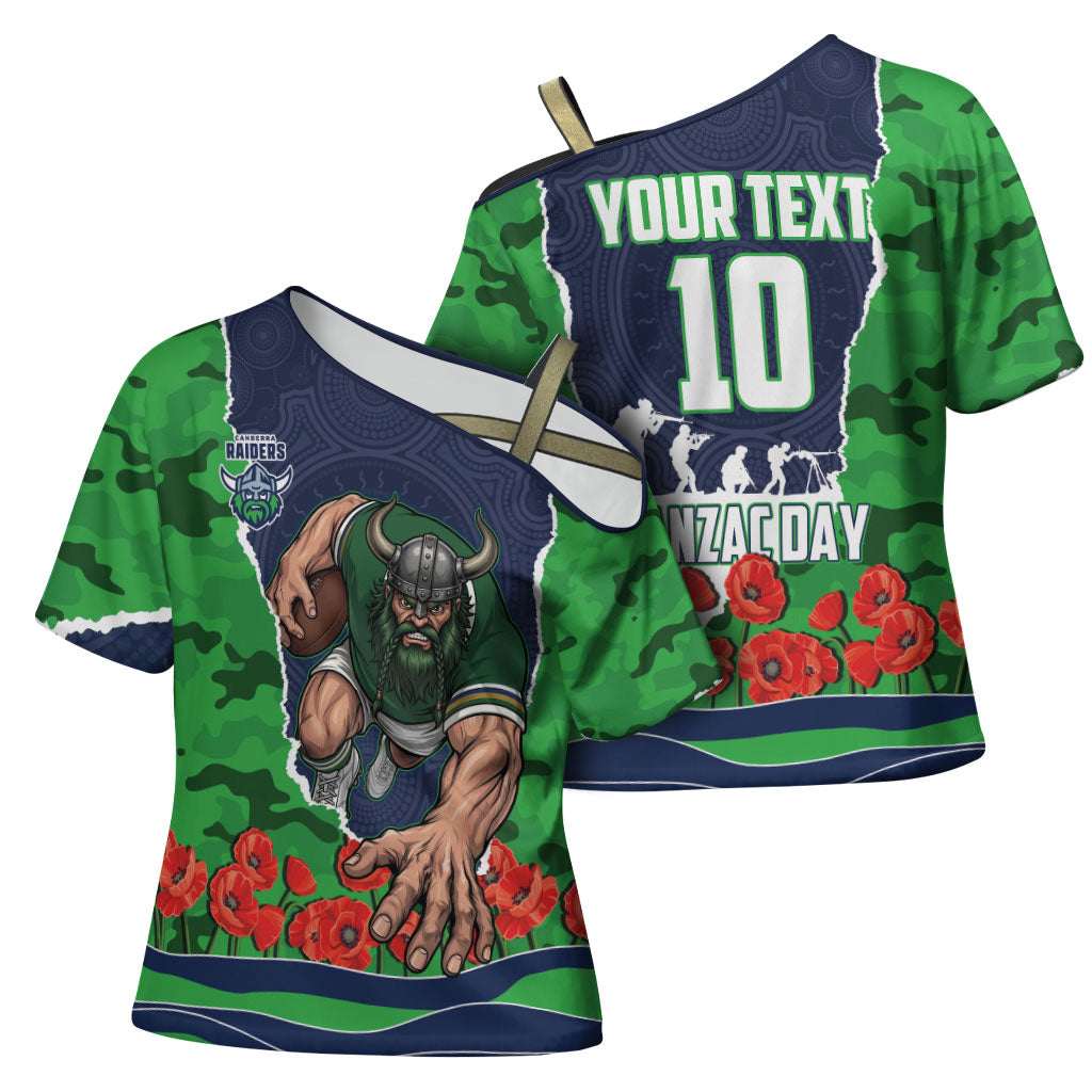Personalized Canberra Raiders ANZAC Tribute Cross Shoulder Shirt Poppy Field Soldier Silhouette Aboriginal Rugby Mascot