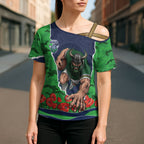 Personalized Canberra Raiders ANZAC Tribute Cross Shoulder Shirt Poppy Field Soldier Silhouette Aboriginal Rugby Mascot