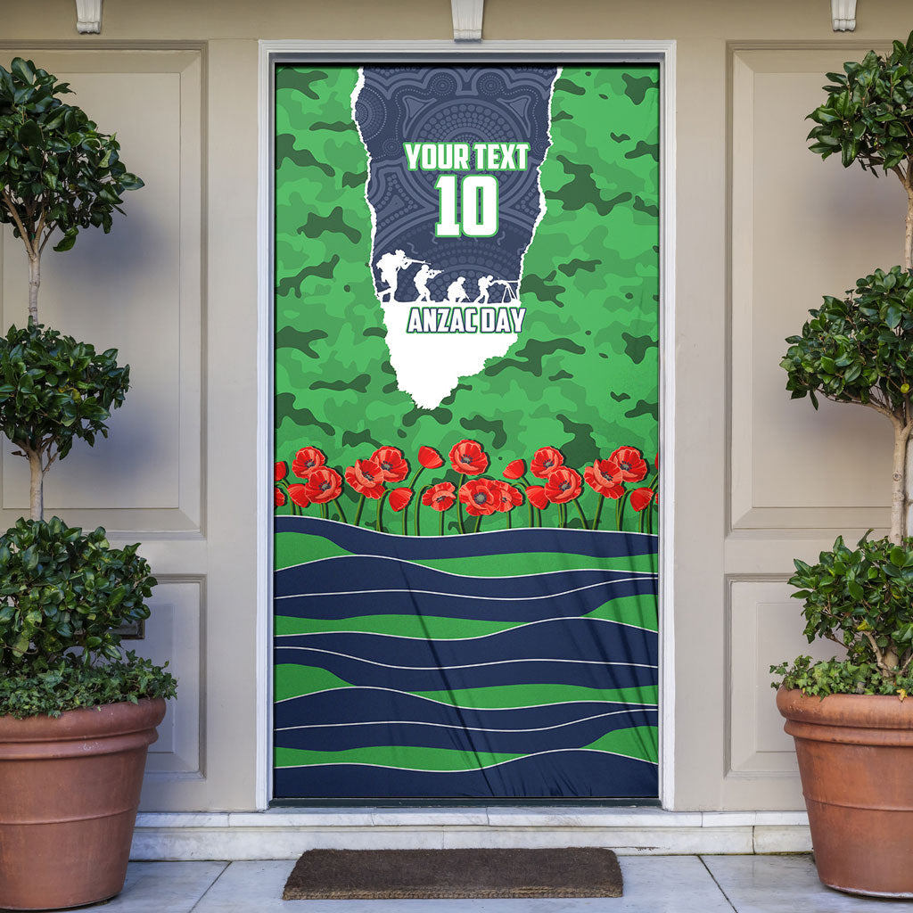 Personalized Canberra Raiders ANZAC Tribute Door Cover Poppy Field Soldier Silhouette Aboriginal Rugby Mascot