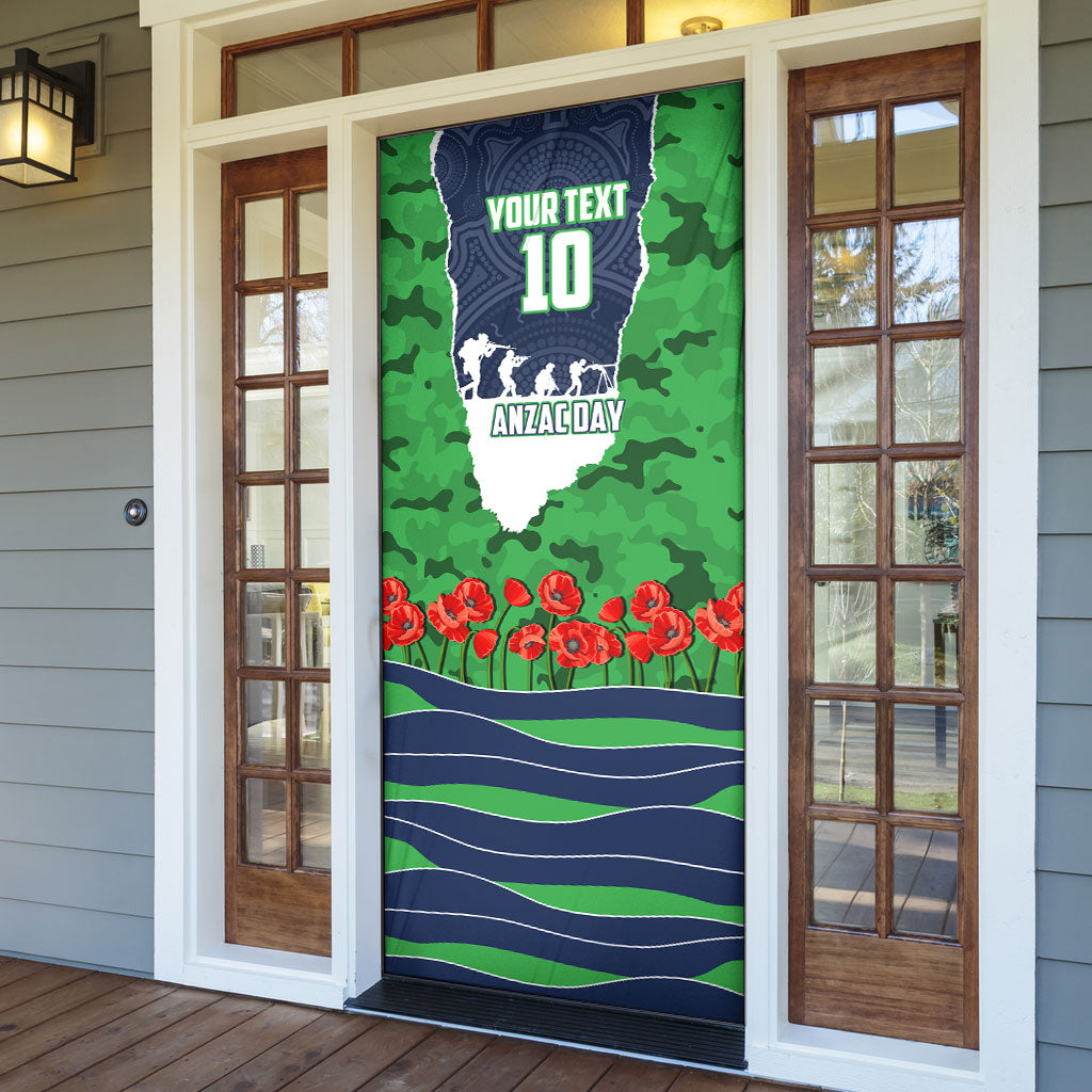 Personalized Canberra Raiders ANZAC Tribute Door Cover Poppy Field Soldier Silhouette Aboriginal Rugby Mascot