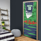 Personalized Canberra Raiders ANZAC Tribute Door Cover Poppy Field Soldier Silhouette Aboriginal Rugby Mascot