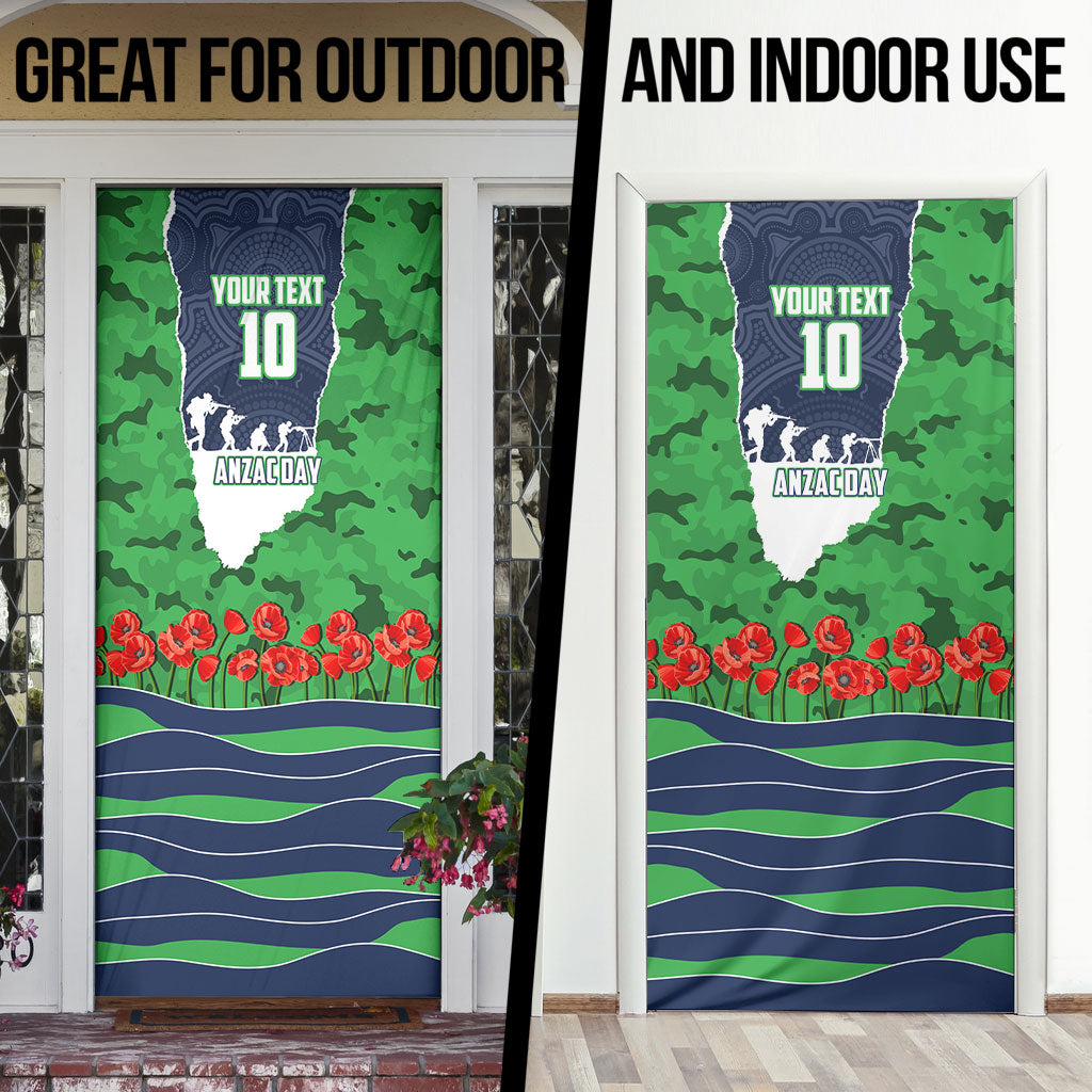 Personalized Canberra Raiders ANZAC Tribute Door Cover Poppy Field Soldier Silhouette Aboriginal Rugby Mascot