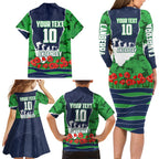 Personalized Canberra Raiders ANZAC Tribute Family Matching Long Sleeve Bodycon Dress and Hawaiian Shirt Poppy Field Soldier Silhouette Aboriginal Rugby Mascot