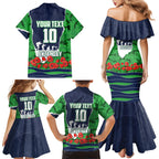 Personalized Canberra Raiders ANZAC Tribute Family Matching Mermaid Dress and Hawaiian Shirt Poppy Field Soldier Silhouette Aboriginal Rugby Mascot