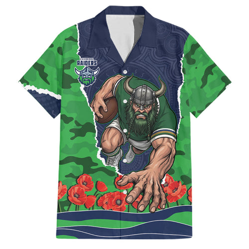 Personalized Canberra Raiders ANZAC Tribute Family Matching Mermaid Dress and Hawaiian Shirt Poppy Field Soldier Silhouette Aboriginal Rugby Mascot