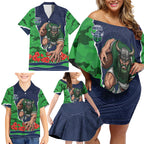 Personalized Canberra Raiders ANZAC Tribute Family Matching Off Shoulder Short Dress and Hawaiian Shirt Poppy Field Soldier Silhouette Aboriginal Rugby Mascot