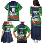 Personalized Canberra Raiders ANZAC Tribute Family Matching Puletasi and Hawaiian Shirt Poppy Field Soldier Silhouette Aboriginal Rugby Mascot