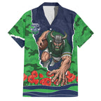 Personalized Canberra Raiders ANZAC Tribute Family Matching Puletasi and Hawaiian Shirt Poppy Field Soldier Silhouette Aboriginal Rugby Mascot