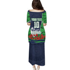 Personalized Canberra Raiders ANZAC Tribute Family Matching Puletasi and Hawaiian Shirt Poppy Field Soldier Silhouette Aboriginal Rugby Mascot