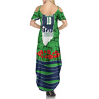 Personalized Canberra Raiders ANZAC Tribute Family Matching Summer Maxi Dress and Hawaiian Shirt Poppy Field Soldier Silhouette Aboriginal Rugby Mascot