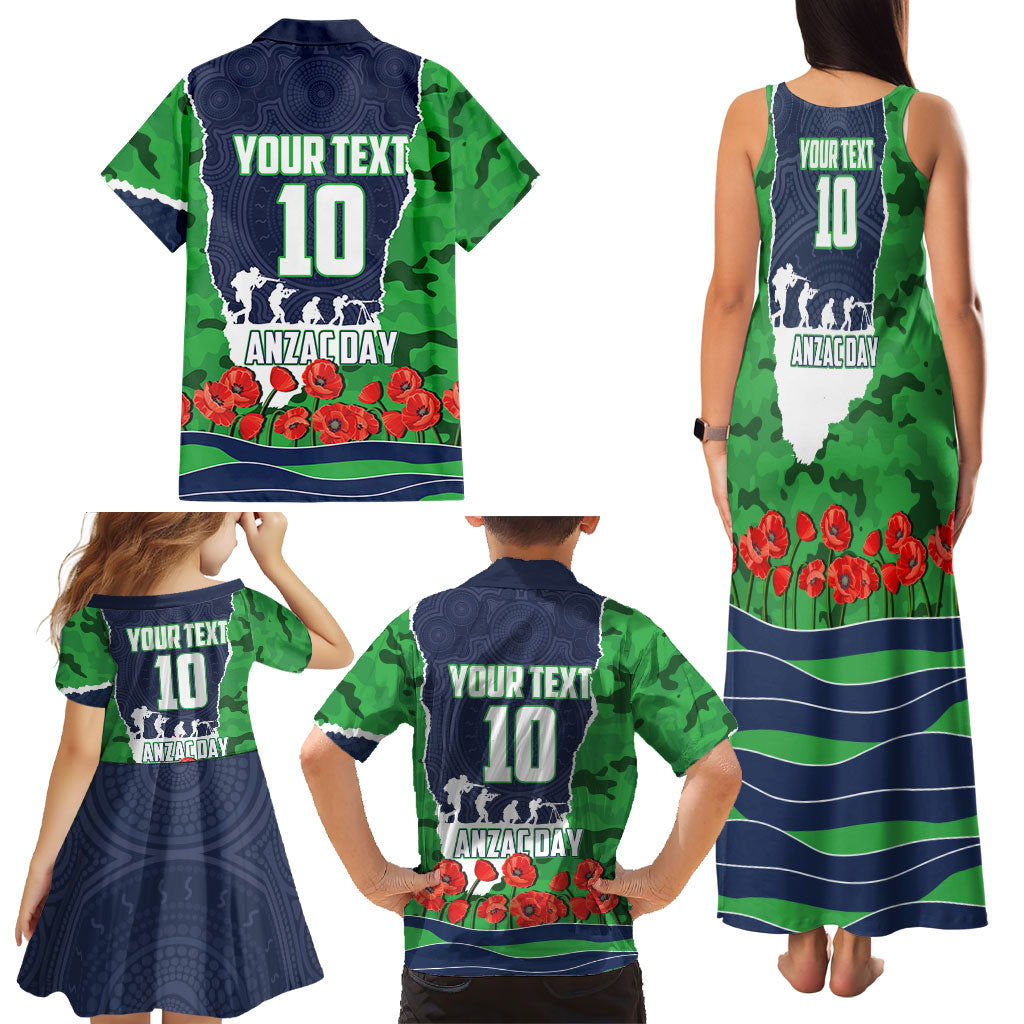 Personalized Canberra Raiders ANZAC Tribute Family Matching Tank Maxi Dress and Hawaiian Shirt Poppy Field Soldier Silhouette Aboriginal Rugby Mascot