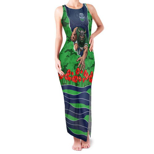 Personalized Canberra Raiders ANZAC Tribute Family Matching Tank Maxi Dress and Hawaiian Shirt Poppy Field Soldier Silhouette Aboriginal Rugby Mascot