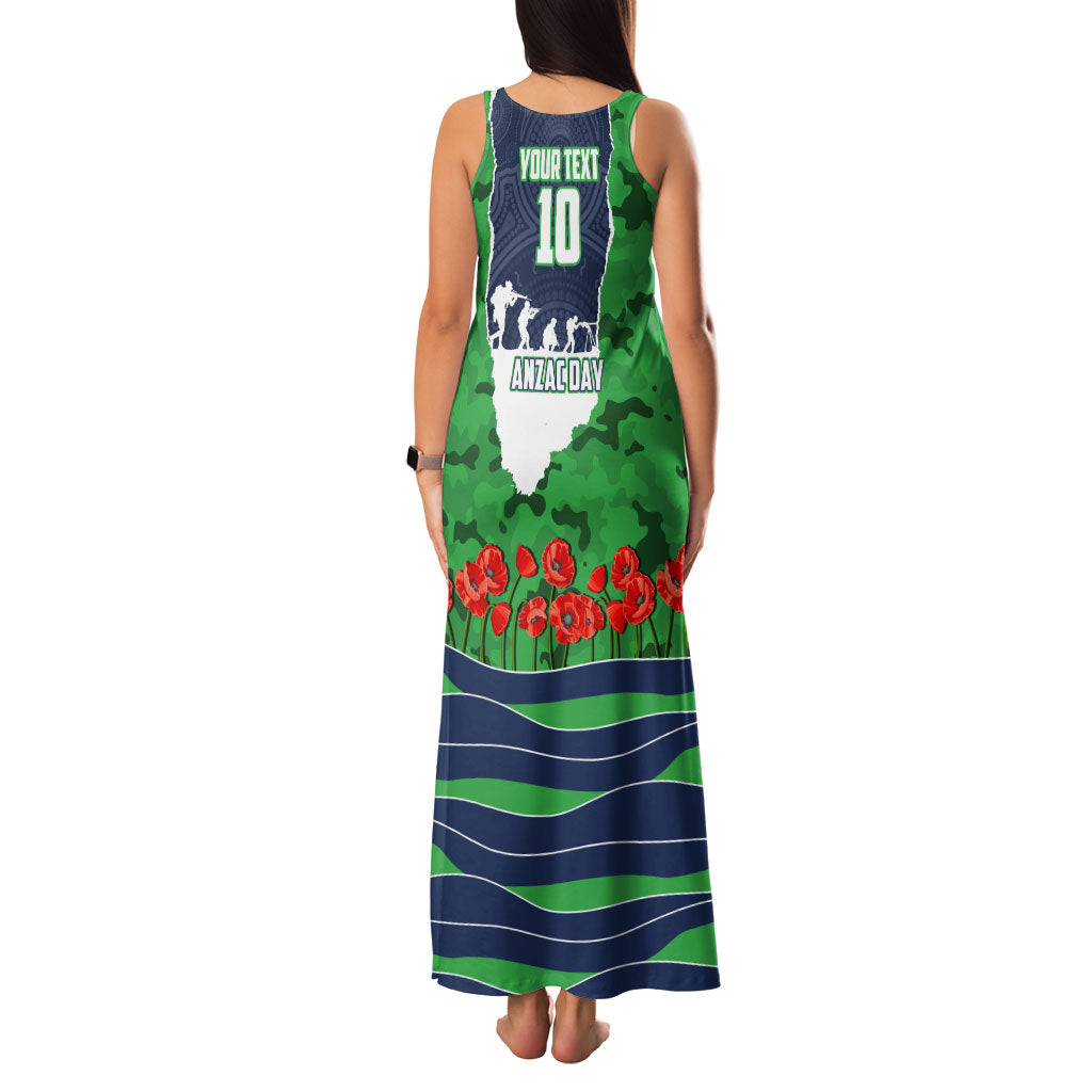 Personalized Canberra Raiders ANZAC Tribute Family Matching Tank Maxi Dress and Hawaiian Shirt Poppy Field Soldier Silhouette Aboriginal Rugby Mascot