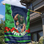 Personalized Canberra Raiders ANZAC Tribute Garden Flag Poppy Field Soldier Silhouette Aboriginal Rugby Mascot