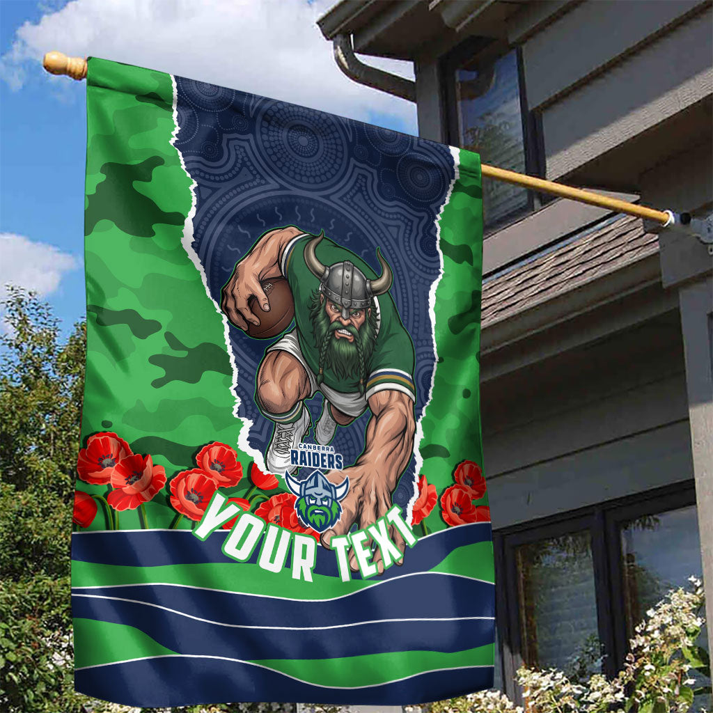 Personalized Canberra Raiders ANZAC Tribute Garden Flag Poppy Field Soldier Silhouette Aboriginal Rugby Mascot