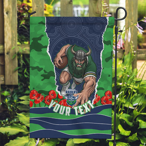 Personalized Canberra Raiders ANZAC Tribute Garden Flag Poppy Field Soldier Silhouette Aboriginal Rugby Mascot
