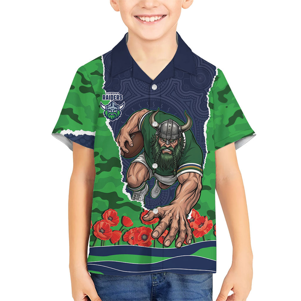 Personalized Canberra Raiders ANZAC Tribute Hawaiian Shirt Poppy Field Soldier Silhouette Aboriginal Rugby Mascot
