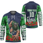 Personalized Canberra Raiders ANZAC Tribute Hockey Jersey Poppy Field Soldier Silhouette Aboriginal Rugby Mascot