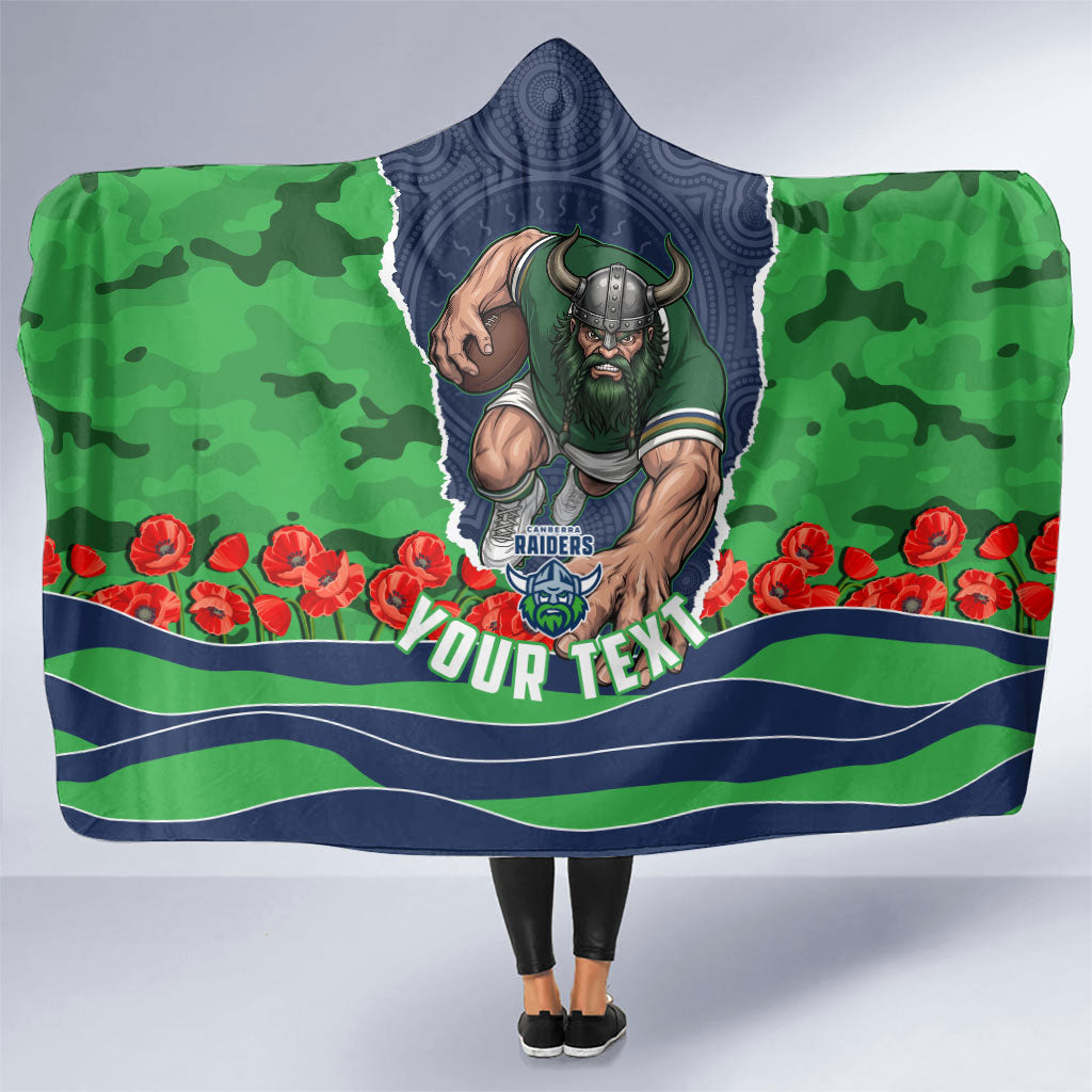 Personalized Canberra Raiders ANZAC Tribute Hooded Blanket Poppy Field Soldier Silhouette Aboriginal Rugby Mascot
