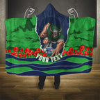 Personalized Canberra Raiders ANZAC Tribute Hooded Blanket Poppy Field Soldier Silhouette Aboriginal Rugby Mascot