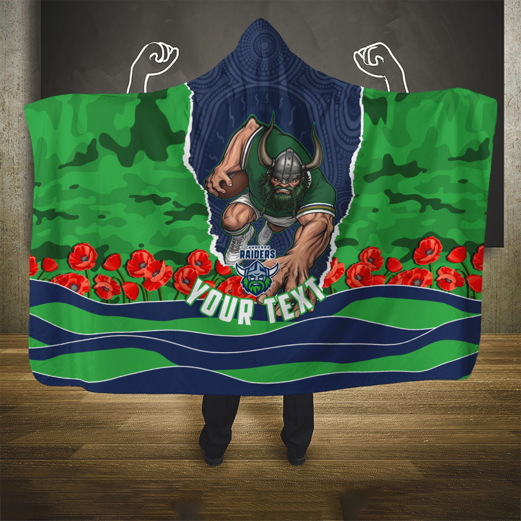 Personalized Canberra Raiders ANZAC Tribute Hooded Blanket Poppy Field Soldier Silhouette Aboriginal Rugby Mascot