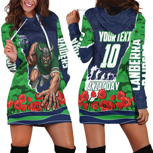 Personalized Canberra Raiders ANZAC Tribute Hoodie Dress Poppy Field Soldier Silhouette Aboriginal Rugby Mascot