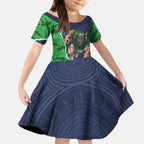 Personalized Canberra Raiders ANZAC Tribute Kid Short Sleeve Dress Poppy Field Soldier Silhouette Aboriginal Rugby Mascot