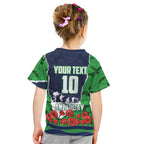 Personalized Canberra Raiders ANZAC Tribute Kid T Shirt Poppy Field Soldier Silhouette Aboriginal Rugby Mascot