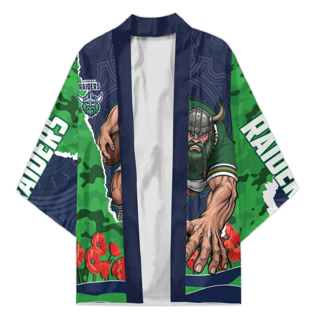 Personalized Canberra Raiders ANZAC Tribute Kimono Poppy Field Soldier Silhouette Aboriginal Rugby Mascot