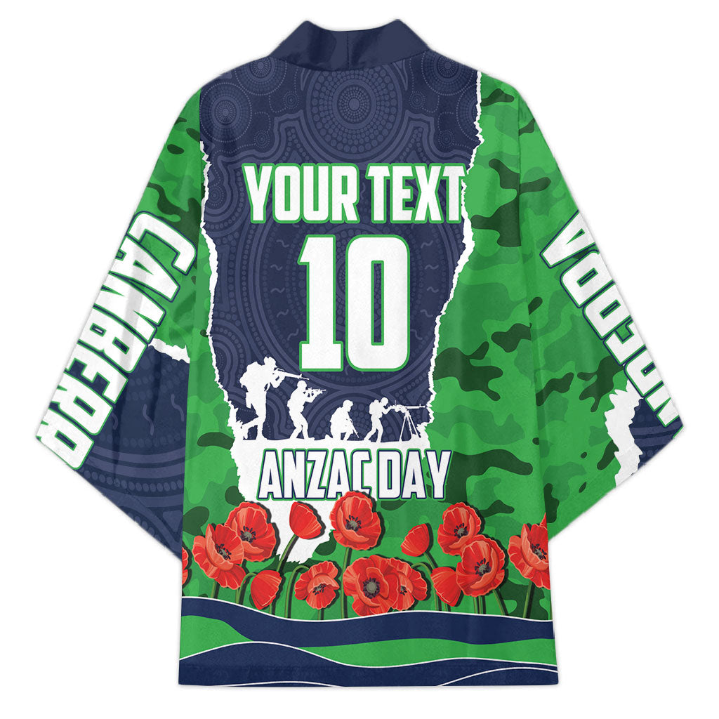 Personalized Canberra Raiders ANZAC Tribute Kimono Poppy Field Soldier Silhouette Aboriginal Rugby Mascot