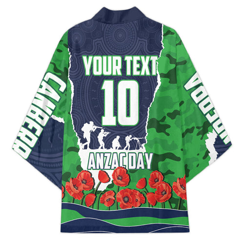 Personalized Canberra Raiders ANZAC Tribute Kimono Poppy Field Soldier Silhouette Aboriginal Rugby Mascot