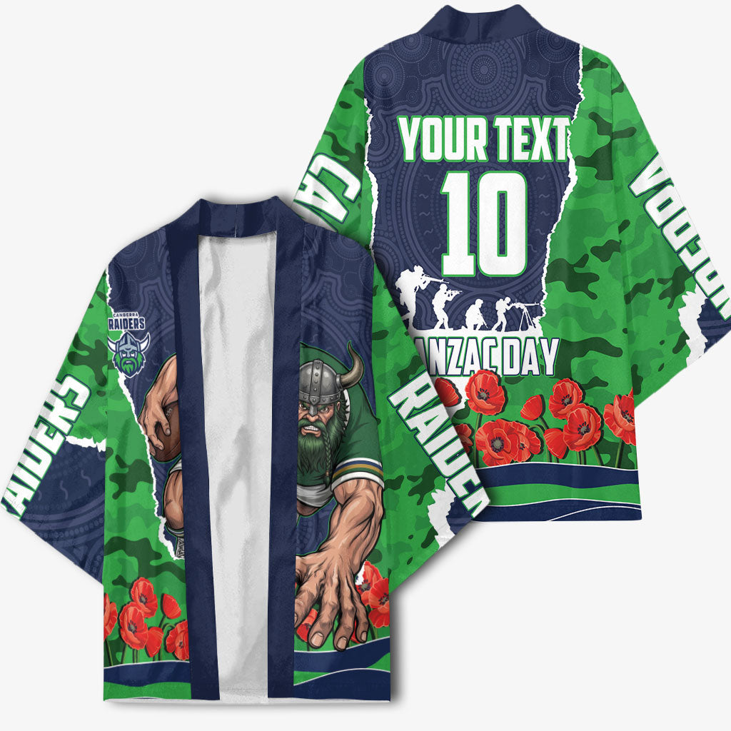 Personalized Canberra Raiders ANZAC Tribute Kimono Poppy Field Soldier Silhouette Aboriginal Rugby Mascot