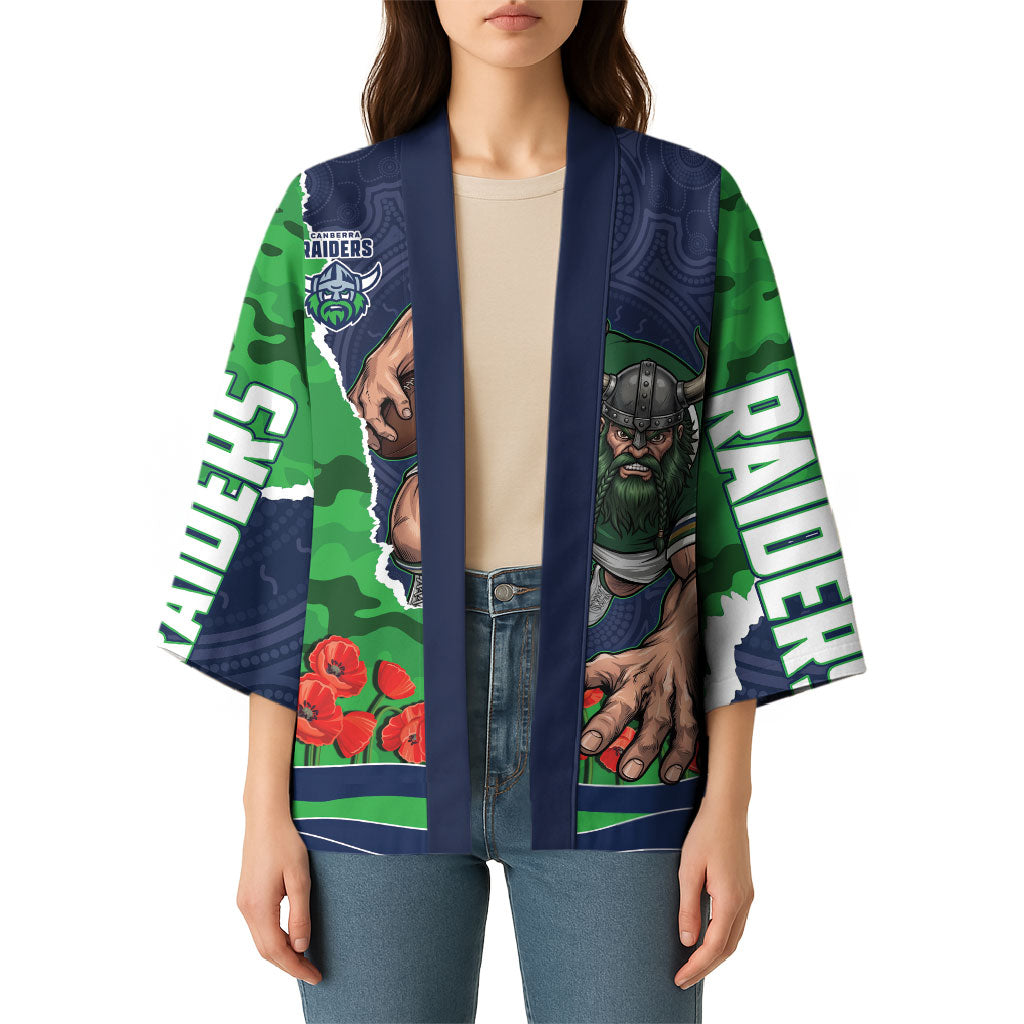 Personalized Canberra Raiders ANZAC Tribute Kimono Poppy Field Soldier Silhouette Aboriginal Rugby Mascot