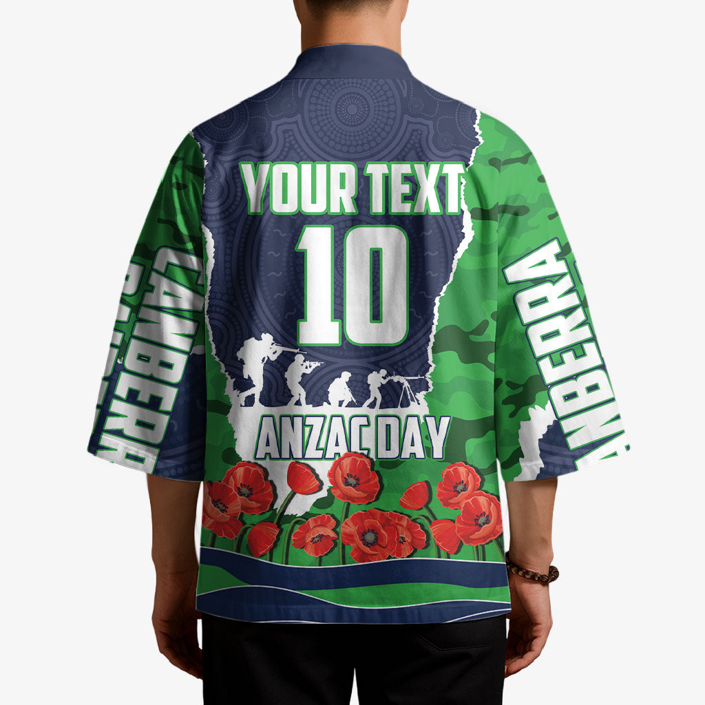 Personalized Canberra Raiders ANZAC Tribute Kimono Poppy Field Soldier Silhouette Aboriginal Rugby Mascot