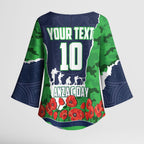 Personalized Canberra Raiders ANZAC Tribute Kimono Sleeve Blouse Poppy Field Soldier Silhouette Aboriginal Rugby Mascot