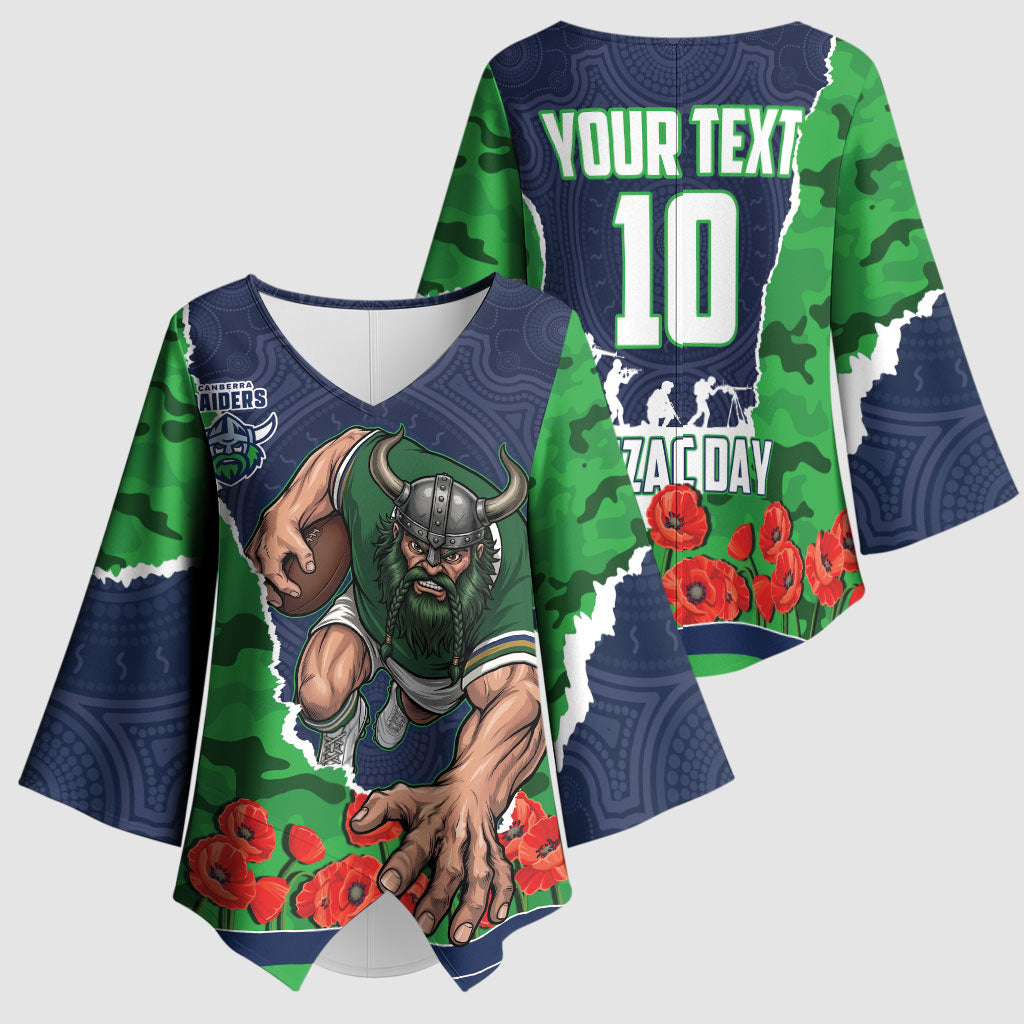 Personalized Canberra Raiders ANZAC Tribute Kimono Sleeve Blouse Poppy Field Soldier Silhouette Aboriginal Rugby Mascot