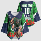 Personalized Canberra Raiders ANZAC Tribute Kimono Sleeve Blouse Poppy Field Soldier Silhouette Aboriginal Rugby Mascot