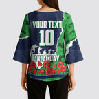 Personalized Canberra Raiders ANZAC Tribute Kimono Sleeve Blouse Poppy Field Soldier Silhouette Aboriginal Rugby Mascot