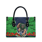Personalized Canberra Raiders ANZAC Tribute Leather Bag Poppy Field Soldier Silhouette Aboriginal Rugby Mascot