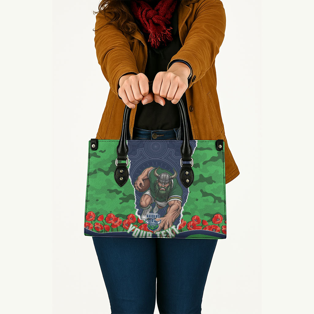 Personalized Canberra Raiders ANZAC Tribute Leather Bag Poppy Field Soldier Silhouette Aboriginal Rugby Mascot