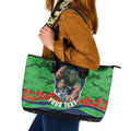 Personalized Canberra Raiders ANZAC Tribute Leather Tote Bag Poppy Field Soldier Silhouette Aboriginal Rugby Mascot