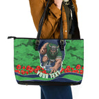Personalized Canberra Raiders ANZAC Tribute Leather Tote Bag Poppy Field Soldier Silhouette Aboriginal Rugby Mascot