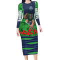 Personalized Canberra Raiders ANZAC Tribute Long Sleeve Bodycon Dress Poppy Field Soldier Silhouette Aboriginal Rugby Mascot