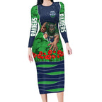 Personalized Canberra Raiders ANZAC Tribute Long Sleeve Bodycon Dress Poppy Field Soldier Silhouette Aboriginal Rugby Mascot