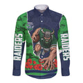 Personalized Canberra Raiders ANZAC Tribute Long Sleeve Button Shirt Poppy Field Soldier Silhouette Aboriginal Rugby Mascot