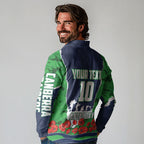Personalized Canberra Raiders ANZAC Tribute Long Sleeve Polo Shirt Poppy Field Soldier Silhouette Aboriginal Rugby Mascot
