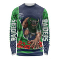 Personalized Canberra Raiders ANZAC Tribute Long Sleeve Shirt Poppy Field Soldier Silhouette Aboriginal Rugby Mascot