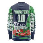 Personalized Canberra Raiders ANZAC Tribute Long Sleeve Shirt Poppy Field Soldier Silhouette Aboriginal Rugby Mascot
