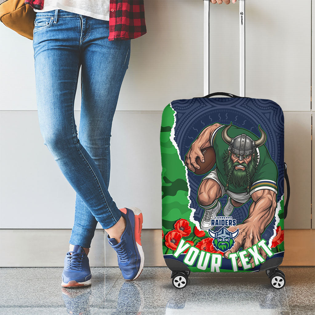 Personalized Canberra Raiders ANZAC Tribute Luggage Cover Poppy Field Soldier Silhouette Aboriginal Rugby Mascot