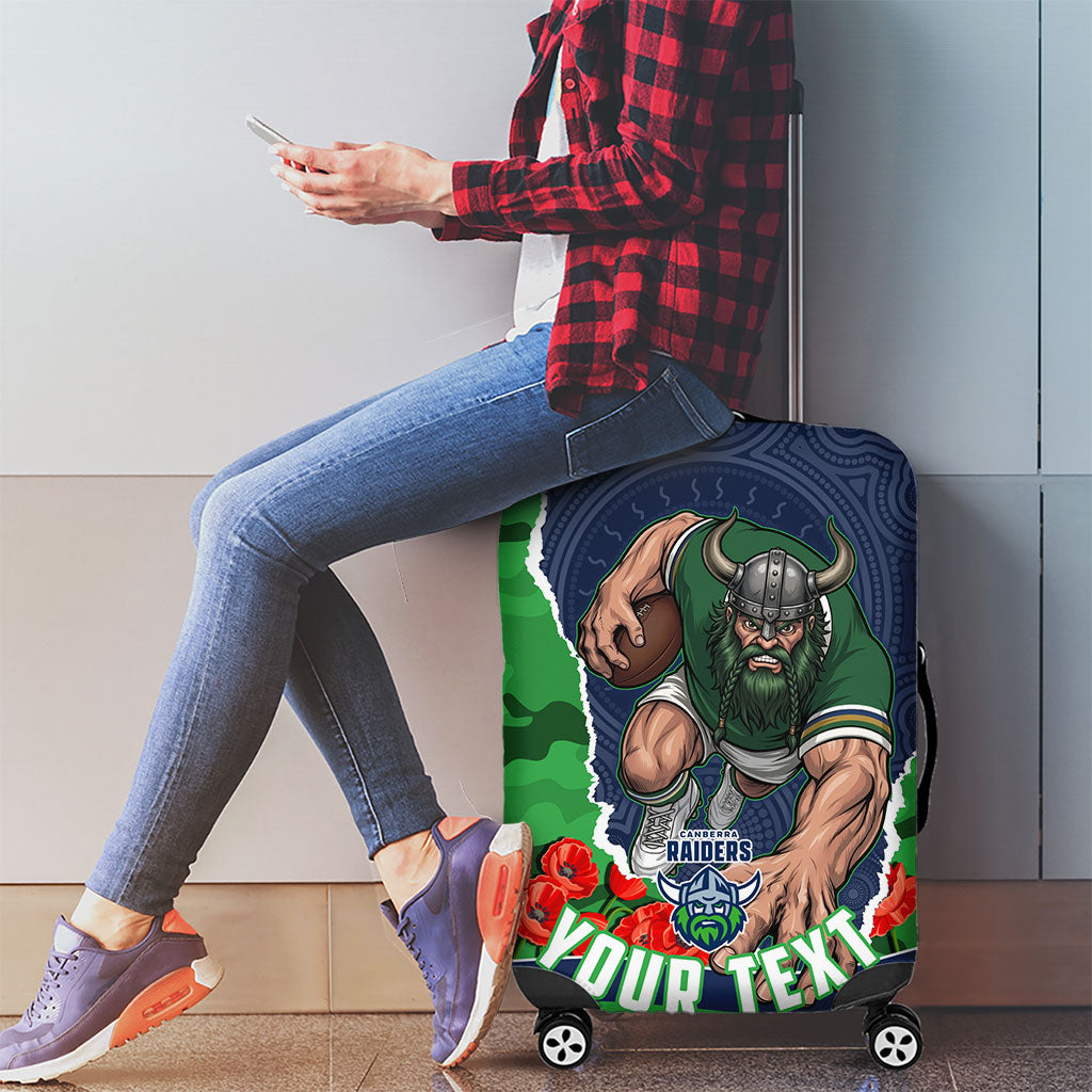 Personalized Canberra Raiders ANZAC Tribute Luggage Cover Poppy Field Soldier Silhouette Aboriginal Rugby Mascot